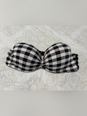 Strapless Gingham Bandeau swim top - Black & White, Sz L, underwire push up